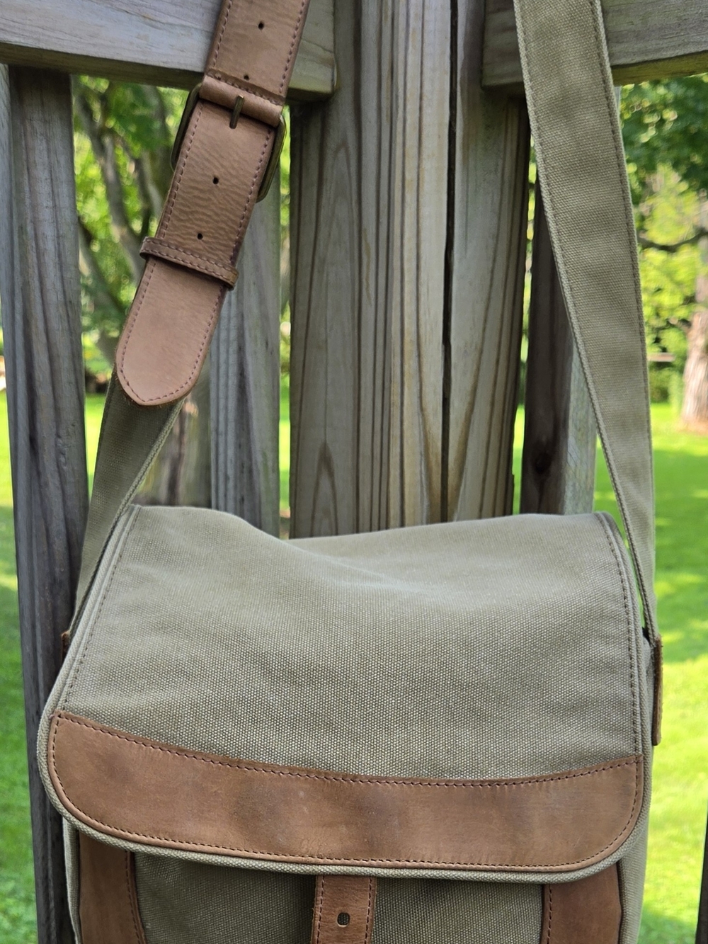 L.L. Bean Beige Canvas Messenger with Tan Leather Trim - Picture 16 of 16